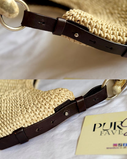 Authentic Vintage YVES SAINT LAURENT Mombasa Raffia by Tom Ford Horn Hobo Shoulder Bag