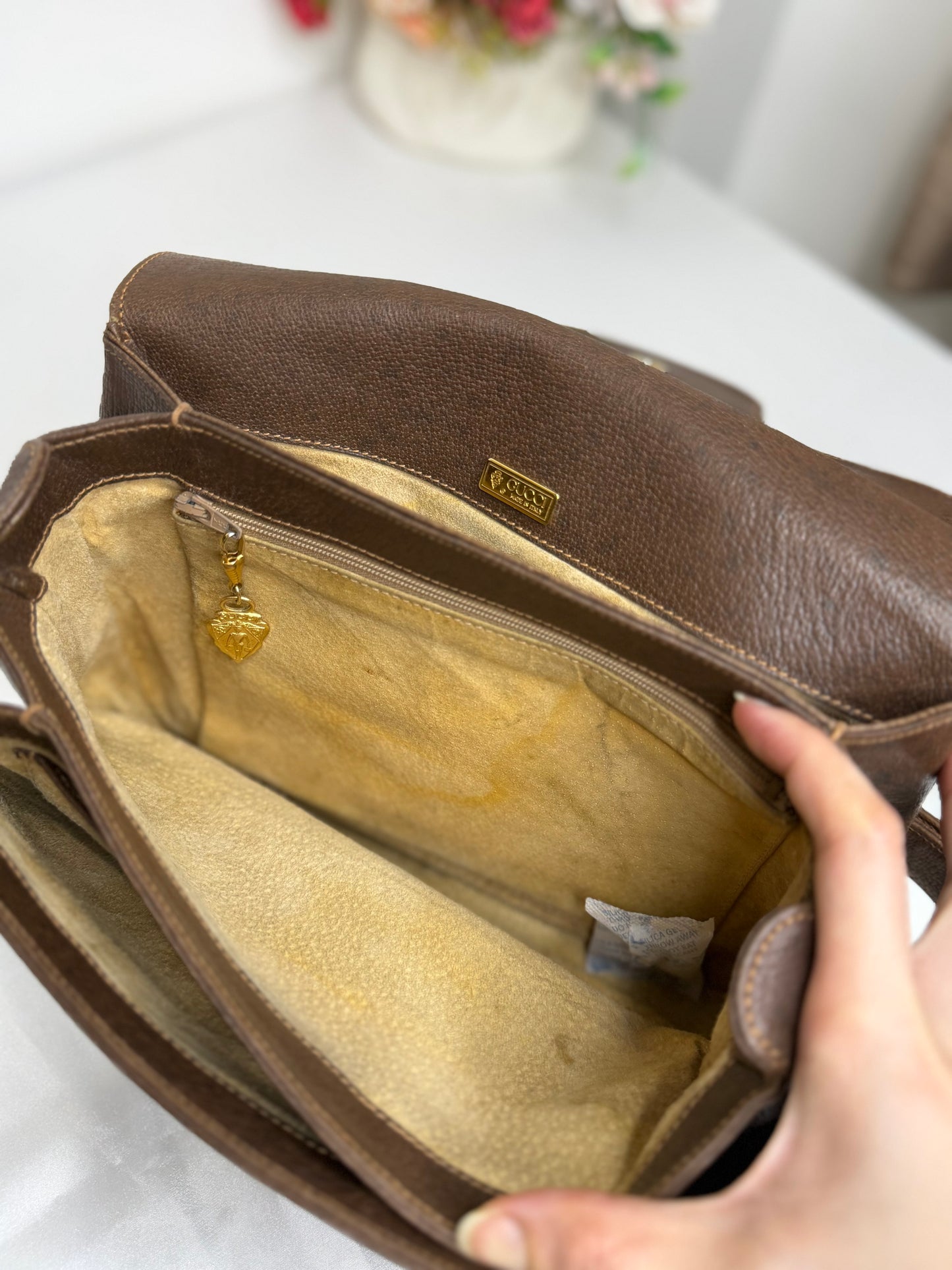 Authentic GUCCI 1955 Vintage Horsebit Shoulder & Crossbody Bag Brown Grained Leather | Mixed Gold & Silver Hardware