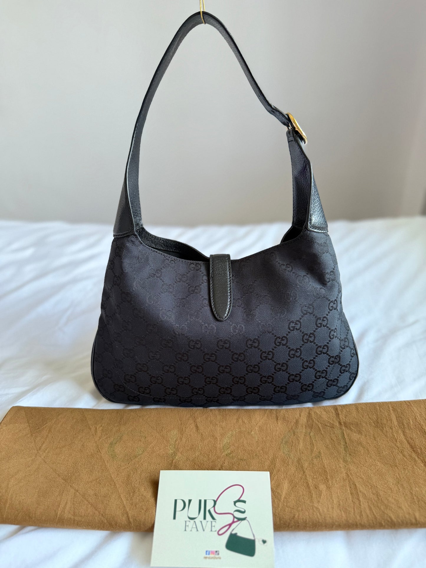 Authentic GUCCI Jackie 1961 Medium Black GG Monogram Canvas Hobo Shoulder Bag