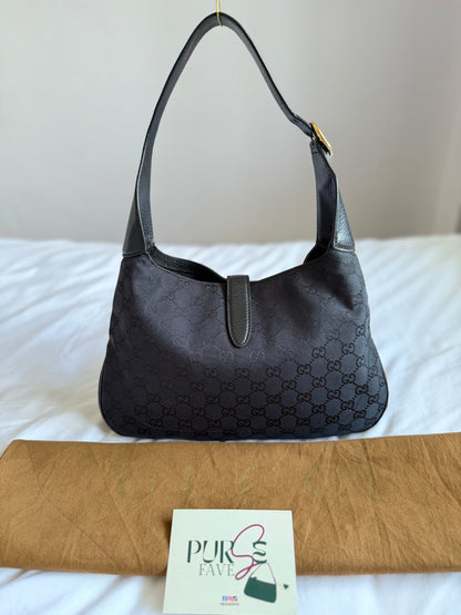 Authentic GUCCI Jackie 1961 Medium Black GG Monogram Canvas Hobo Shoulder Bag