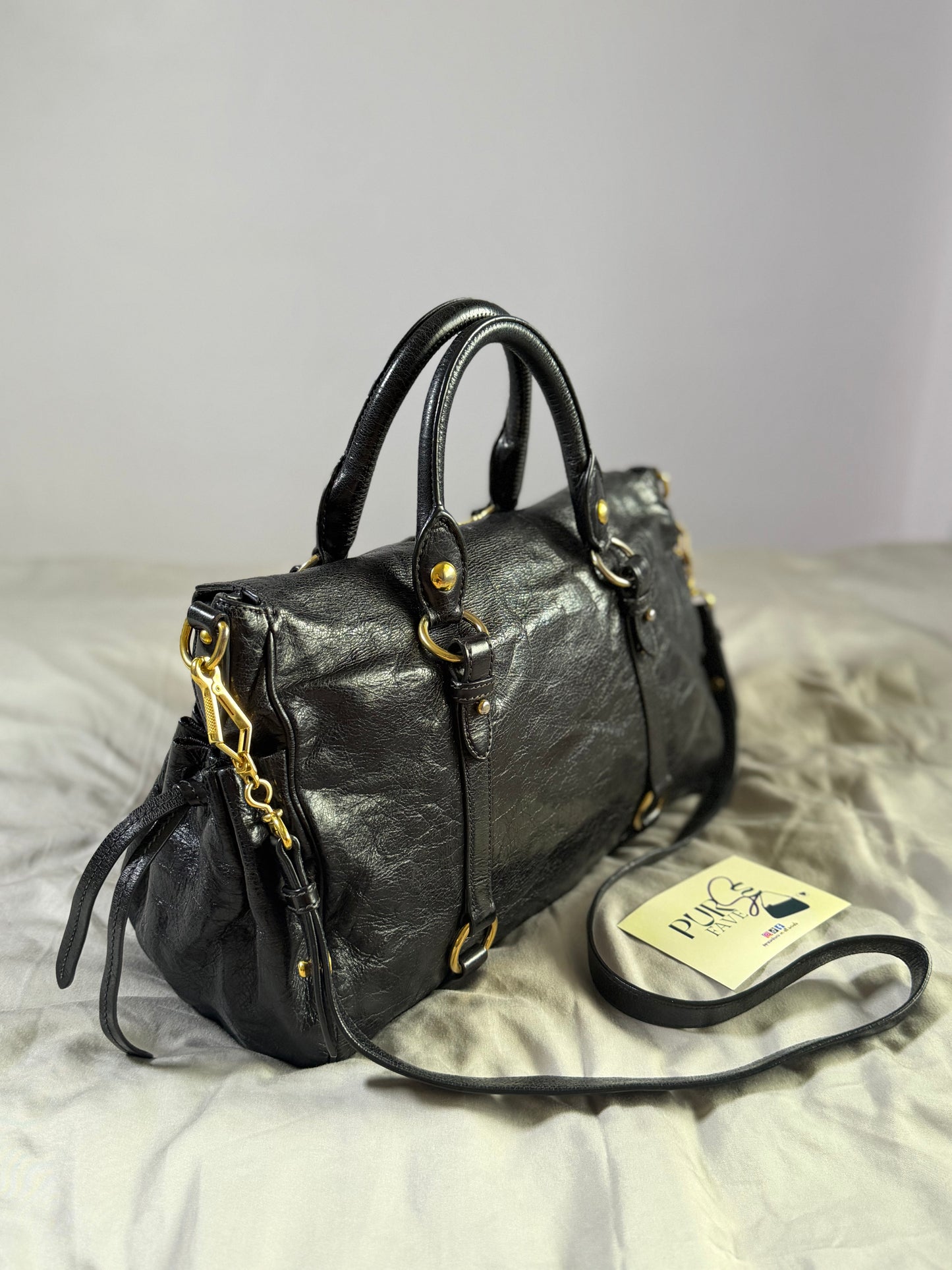 Authentic MIU MIU Vitello Lux Fomo Bow Satchel Crossbody Bag