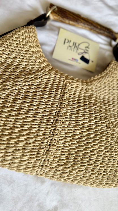 Authentic Vintage YVES SAINT LAURENT Mombasa Raffia by Tom Ford Horn Hobo Shoulder Bag