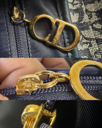 Authentic Vintage Christian Dior by John Galliano Navy Trotter Oblique Canvas Double Saddle Bag