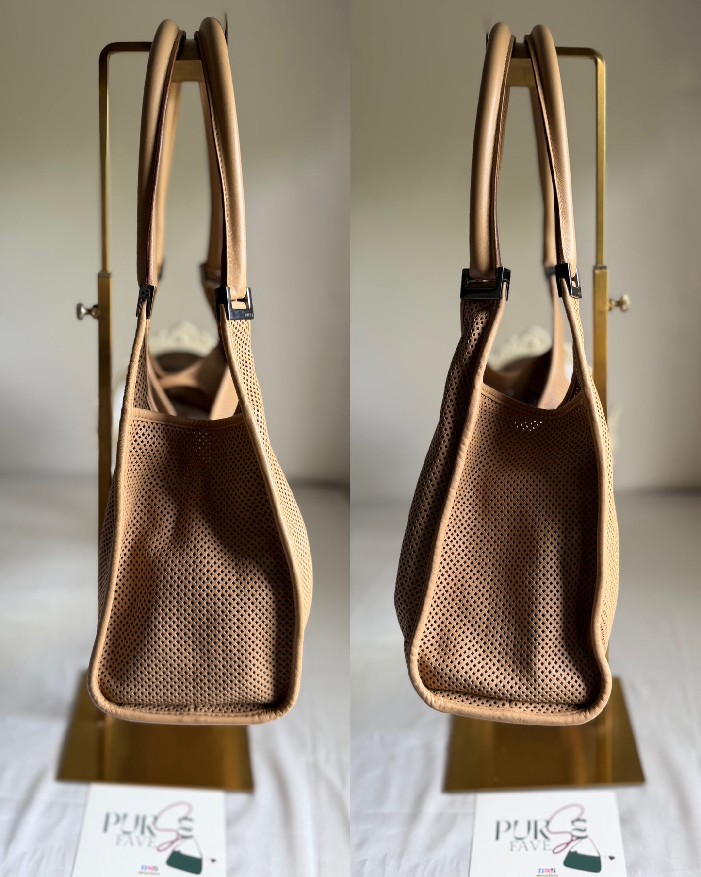 Authentic GUCCI Perforated Leather Jackie x Bardot Tan Hobo Shoulder Bag w/ Pouch (Rare/Limited)
