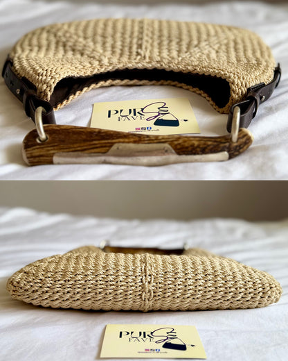 Authentic Vintage YVES SAINT LAURENT Mombasa Raffia by Tom Ford Horn Hobo Shoulder Bag