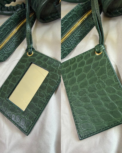 Authentic BALENCIAGA Green Croc-Embossed Leather Mini Classic Metallic Edge City Bag