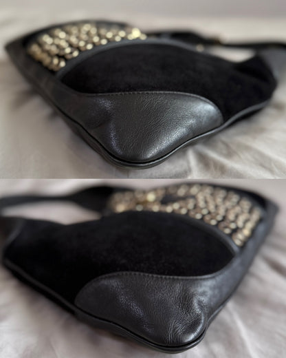 Authentic Vintage Gucci by Tom Ford Black Suede Studded Jackie Bouvier Medium Hobo Bag