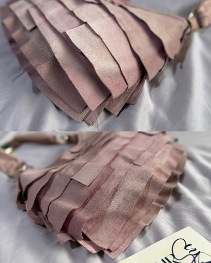 Authentic Vintage Yves Saint Laurent by Tom Ford Pink Suede Ruffle Small St. Tropez Shoulder Bag