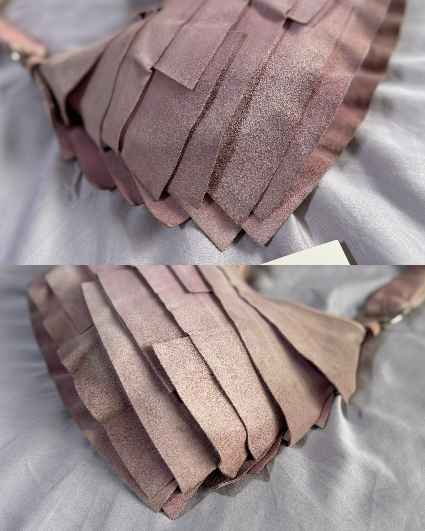 Authentic Vintage Yves Saint Laurent by Tom Ford Pink Suede Ruffle Small St. Tropez Shoulder Bag