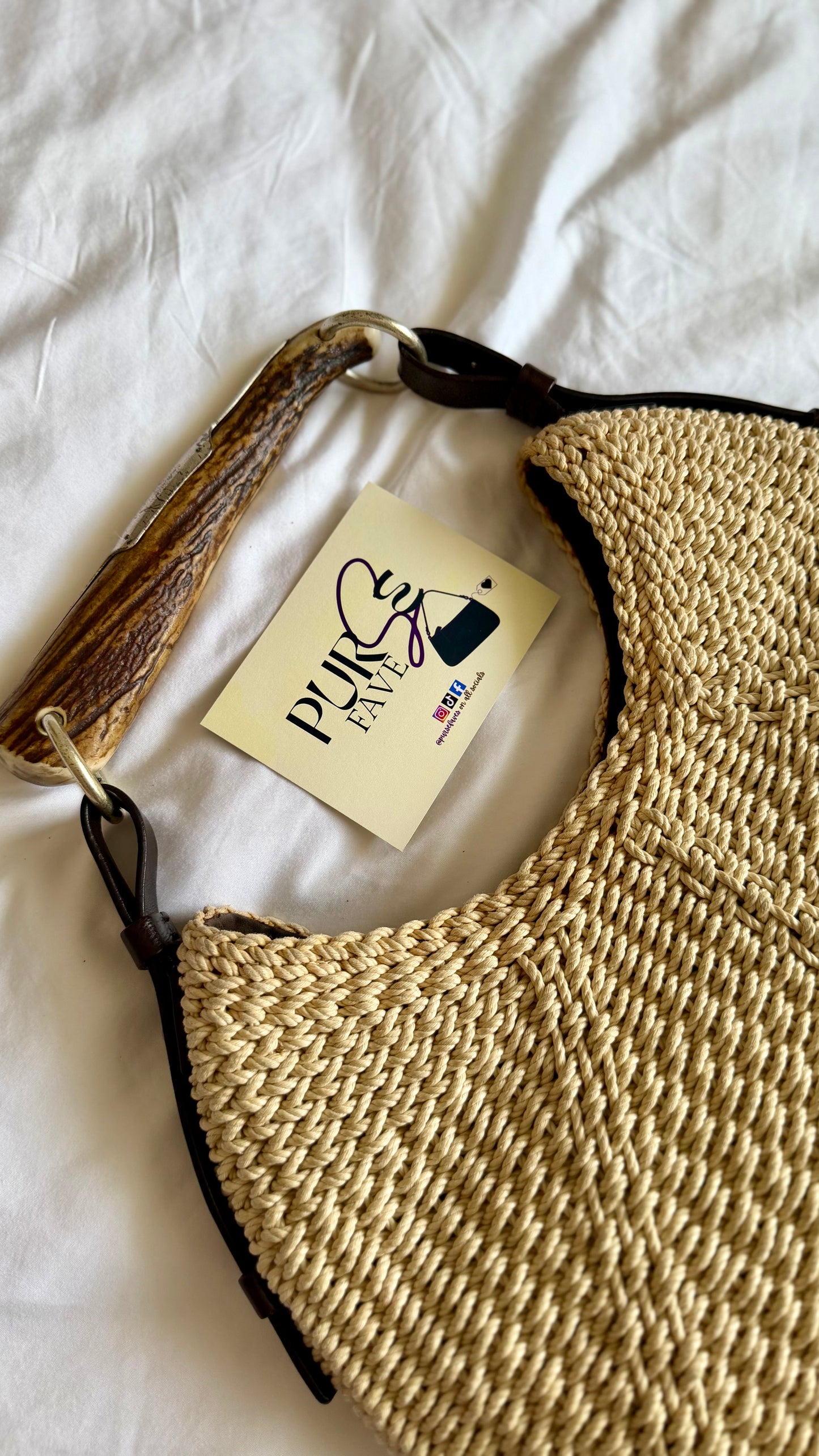 Authentic Vintage YVES SAINT LAURENT Mombasa Raffia by Tom Ford Horn Hobo Shoulder Bag