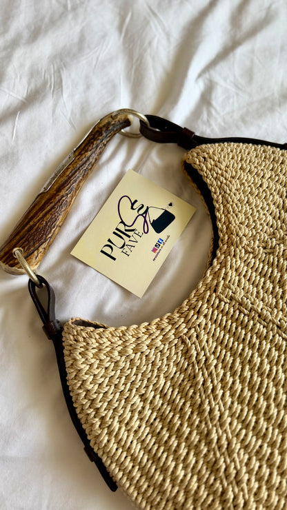Authentic Vintage YVES SAINT LAURENT Mombasa Raffia by Tom Ford Horn Hobo Shoulder Bag