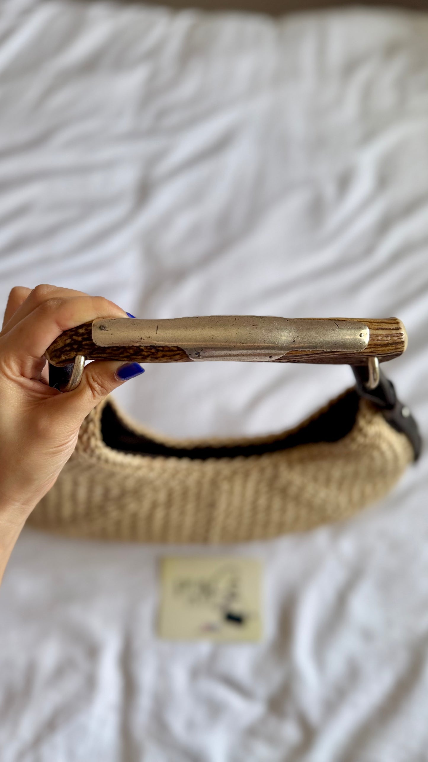 Authentic Vintage YVES SAINT LAURENT Mombasa Raffia by Tom Ford Horn Hobo Shoulder Bag