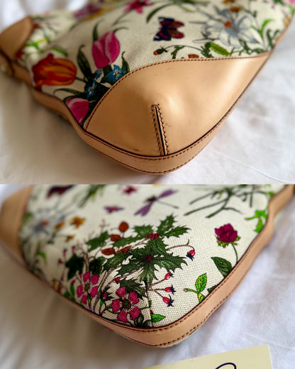 Authentic Vintage GUCCI Hasler Horsebit Flora Canvas Hobo Shoulder Bag