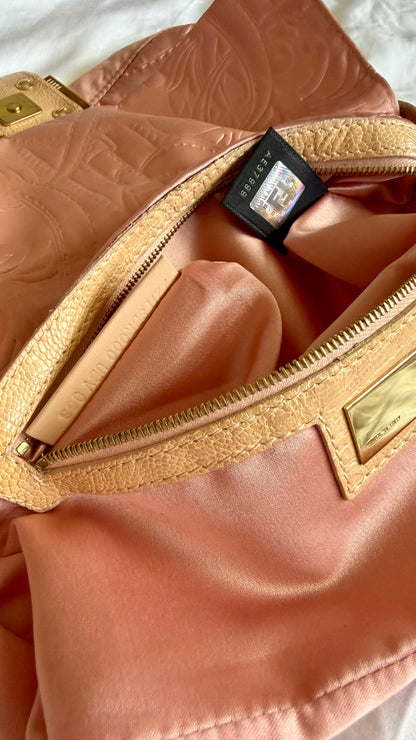 Authentic Vintage Fendi Baguette Pink Silk 3D Embossed Floral Swirl Pattern