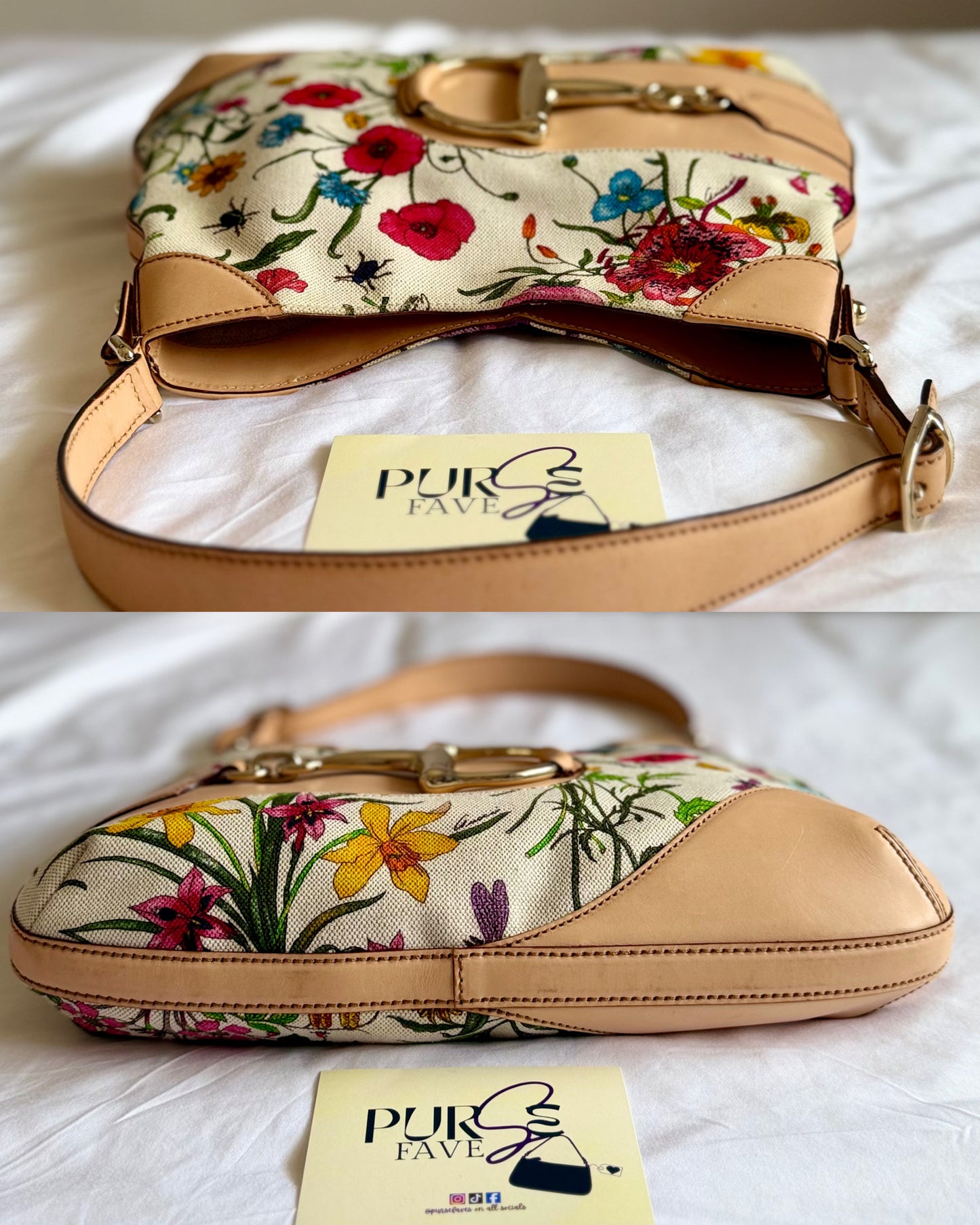 Authentic Vintage GUCCI Hasler Horsebit Flora Canvas Hobo Shoulder Bag