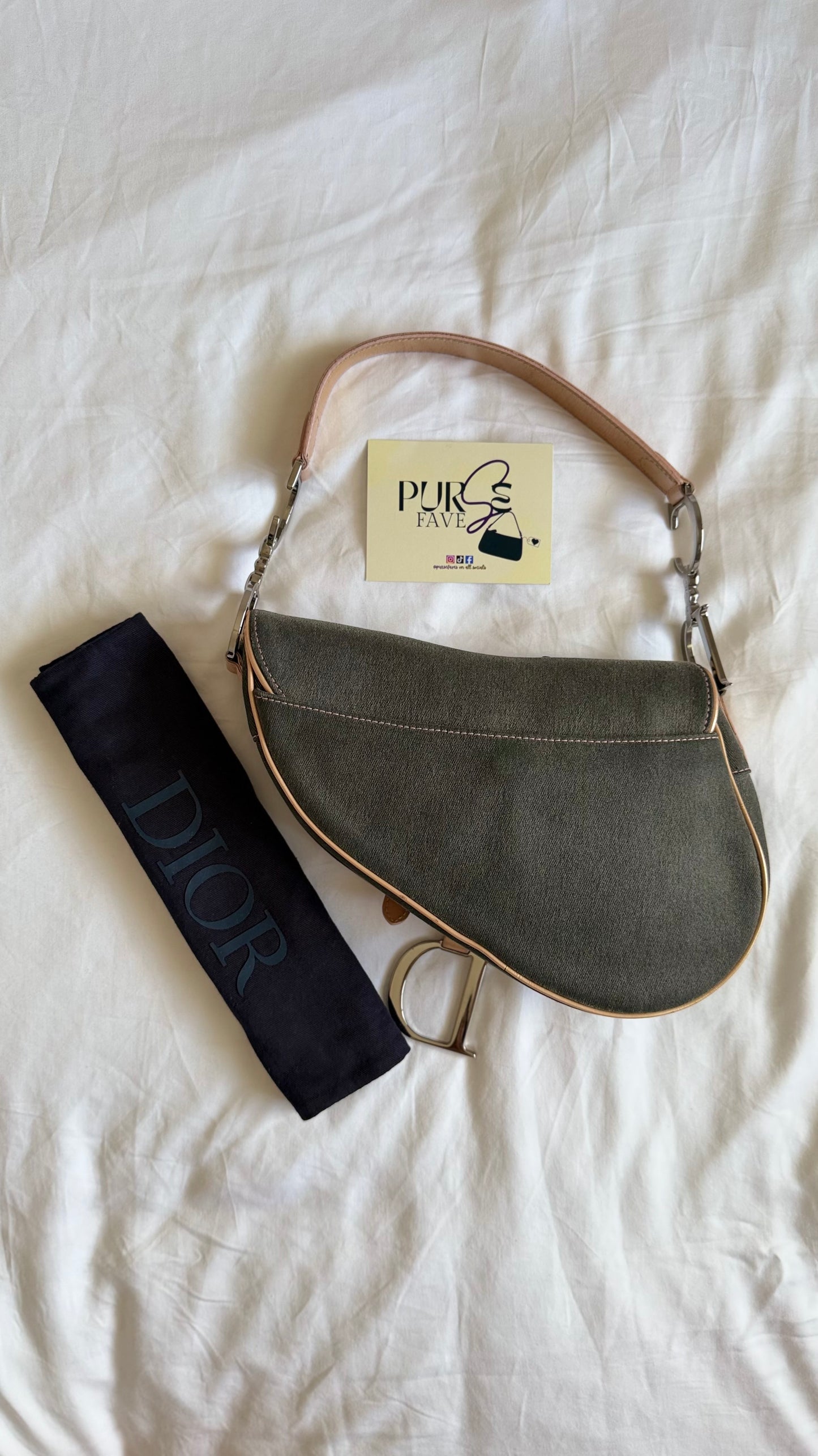 Authentic Vintage CHRISTIAN DIOR Dark Grey Denim with Pocket Saddle Shoulder Bag