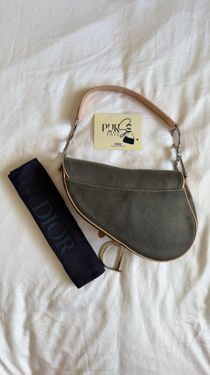 Authentic Vintage CHRISTIAN DIOR Dark Grey Denim with Pocket Saddle Shoulder Bag