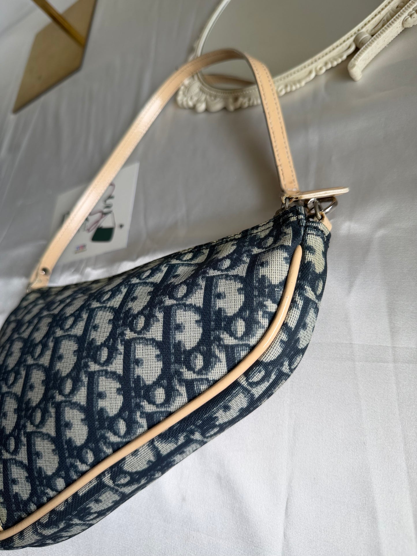 Authentic Vintage CHRISTIAN DIOR Blue Canvas Mini Saddle Pochette Bag