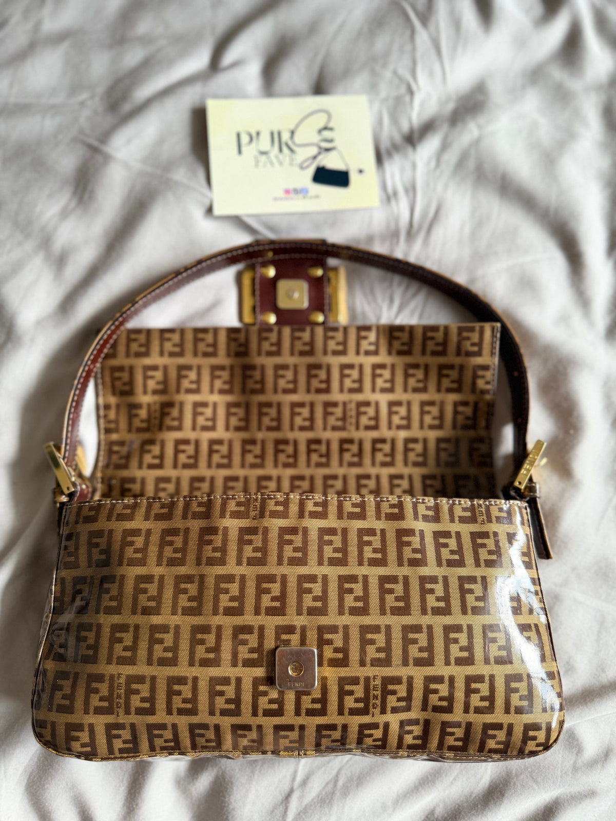 Fendi Zucchino Gold Vinyl Baguette