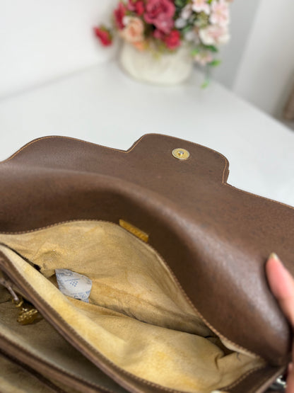 Authentic GUCCI 1955 Vintage Horsebit Shoulder & Crossbody Bag Brown Grained Leather | Mixed Gold & Silver Hardware
