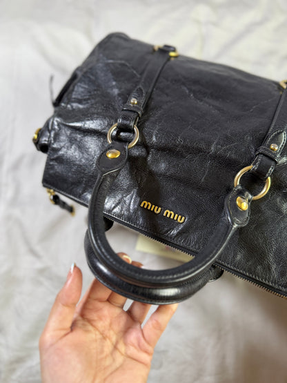 Authentic MIU MIU Vitello Lux Fomo Bow Satchel Crossbody Bag