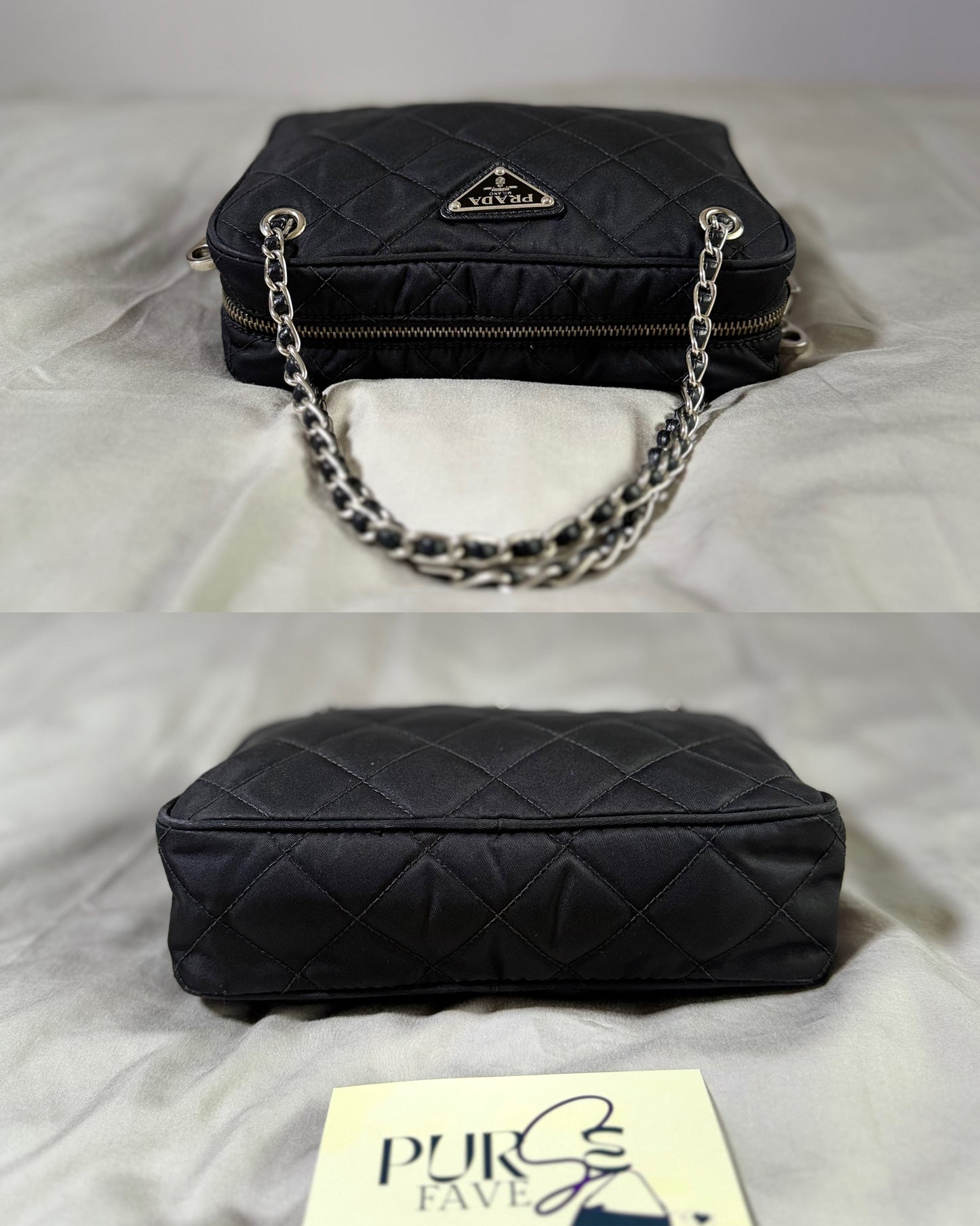 Authentic PRADA Nylon Tessuto Impuntu Quilted Black Bandoliera Mini Top Handle Bag