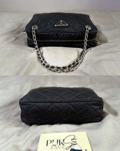 Authentic PRADA Nylon Tessuto Impuntu Quilted Black Bandoliera Mini Top Handle Bag