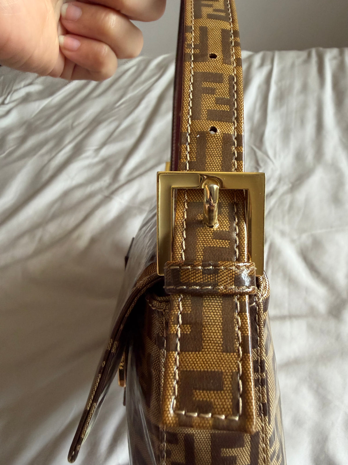 Fendi Zucchino Gold Vinyl Baguette