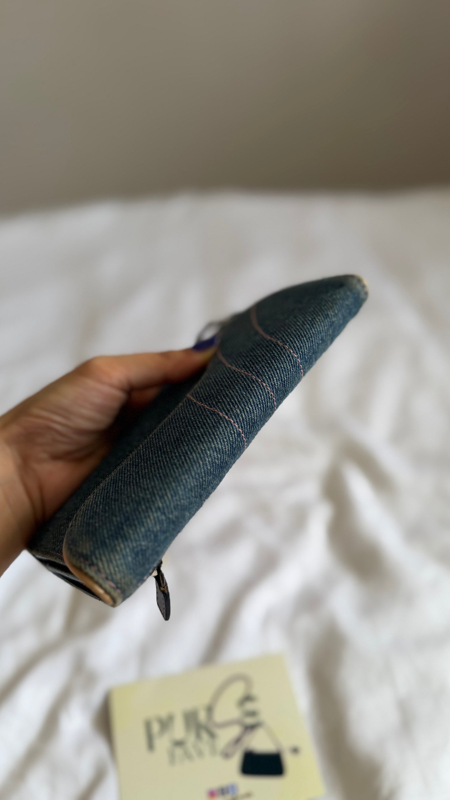 Authentic Vintage CHRISTIAN DIOR Blue Denim Saddle Trifold Wallet