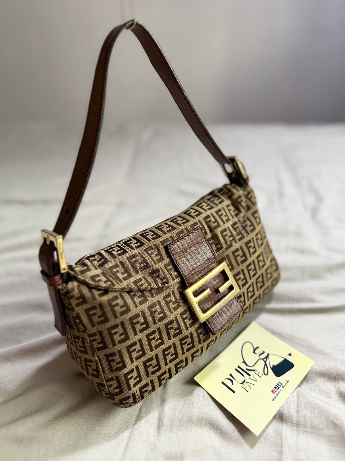 Fendi Zucchino Double Flap Baguette