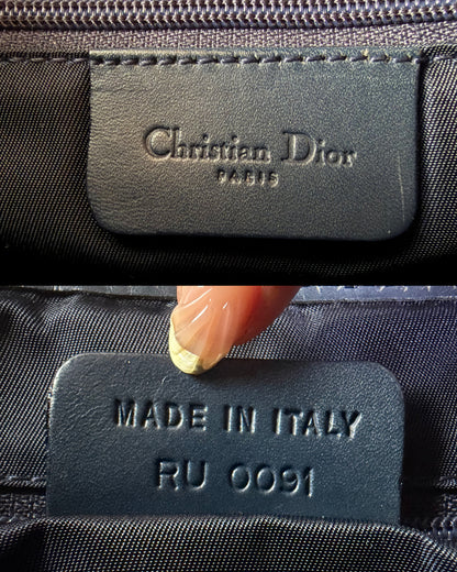 Authentic Vintage Christian Dior by John Galliano Navy Trotter Oblique Canvas Double Saddle Bag