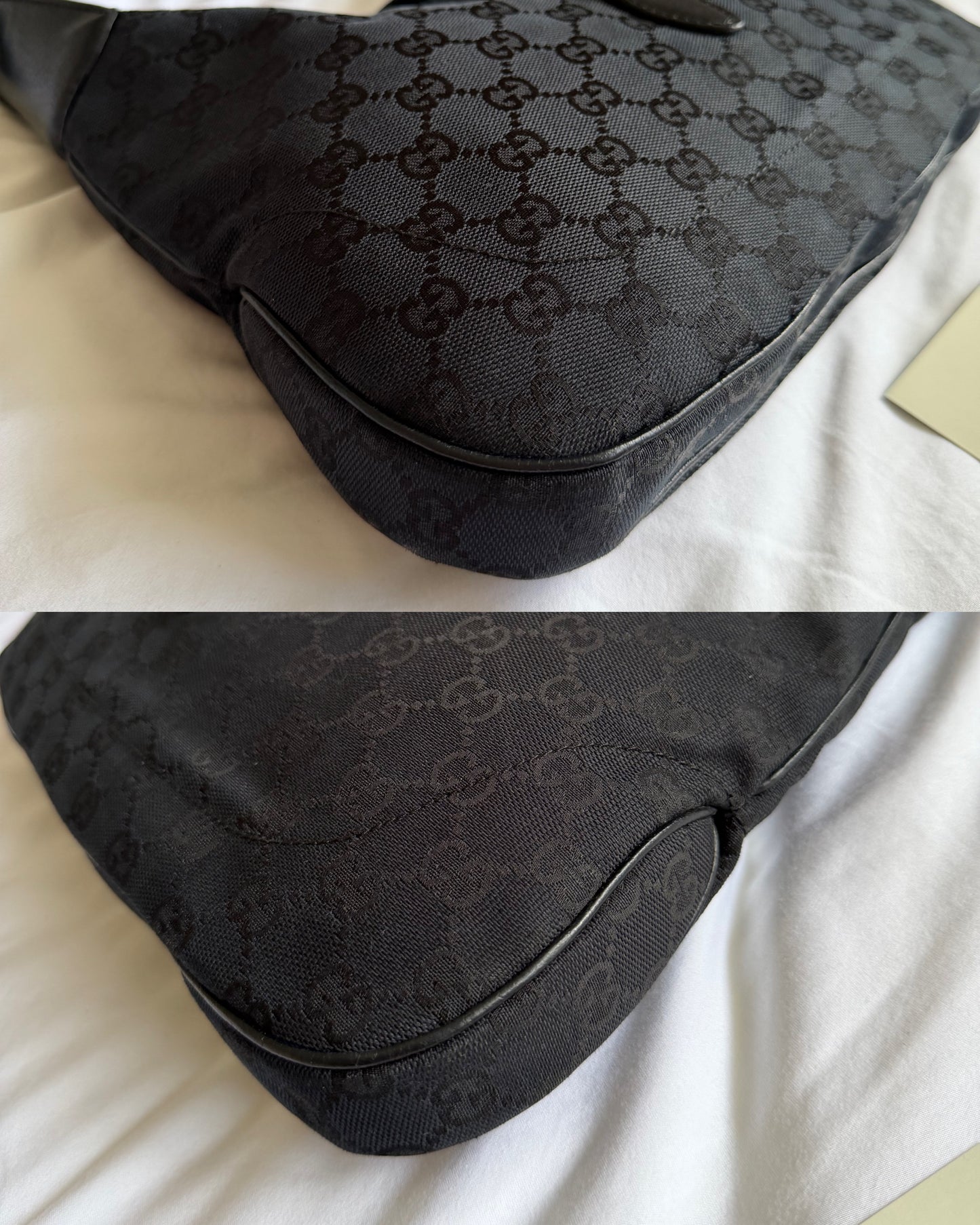 Authentic GUCCI Jackie 1961 Medium Black GG Monogram Canvas Hobo Shoulder Bag