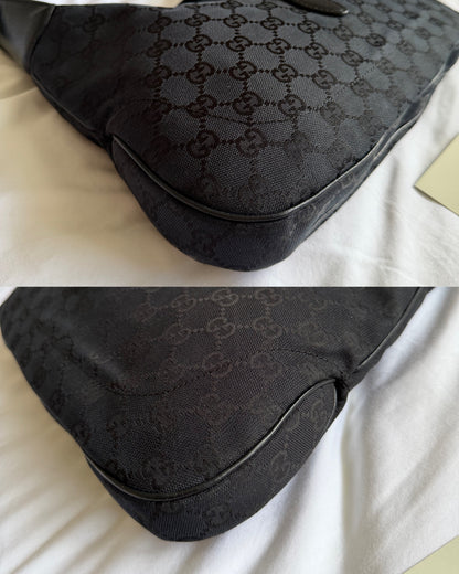 Authentic GUCCI Jackie 1961 Medium Black GG Monogram Canvas Hobo Shoulder Bag