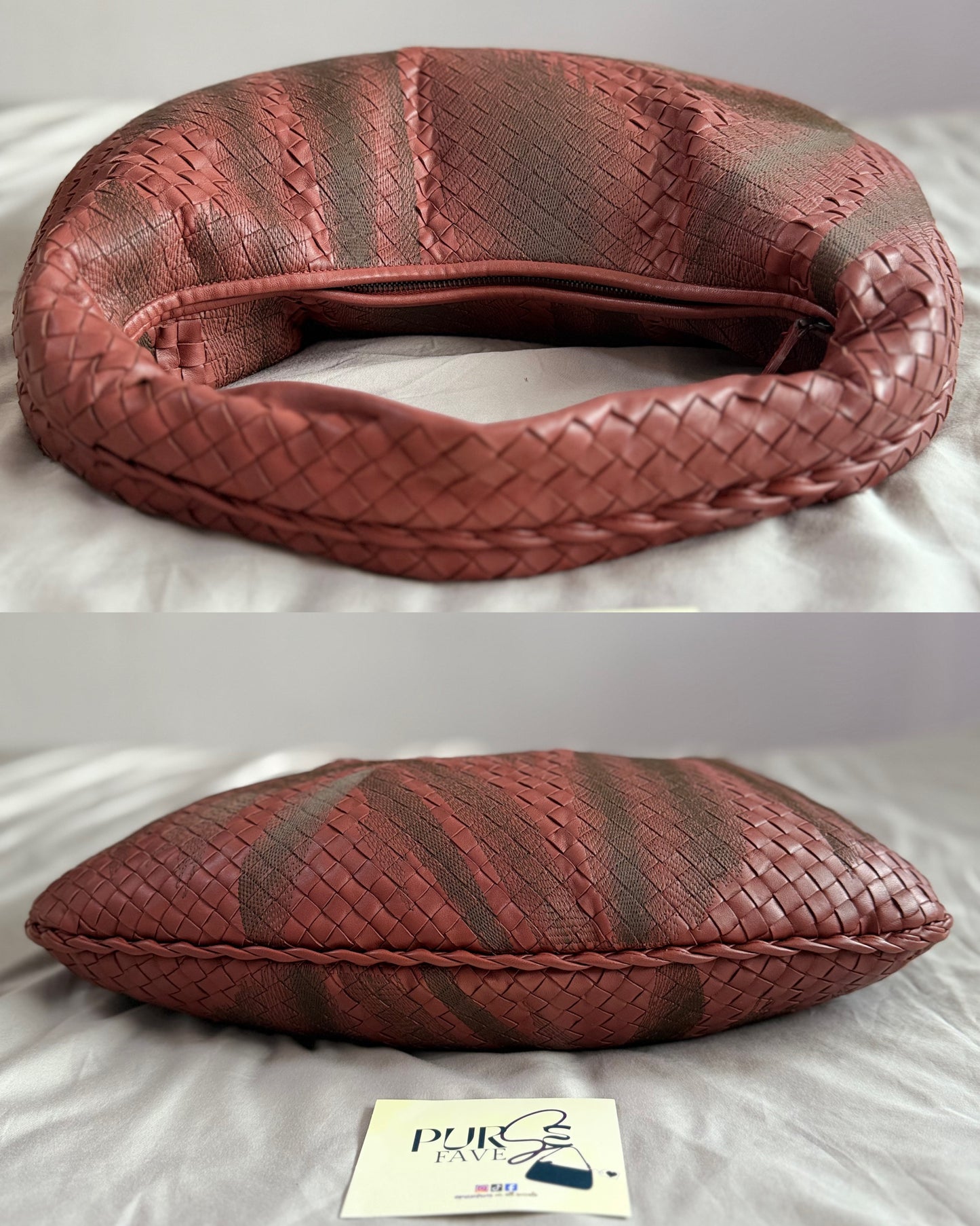 Authentic Vintage Bottega Veneta Burgundy Intrecciato Woven Nappa Leather Embroidered Large Hobo Bag