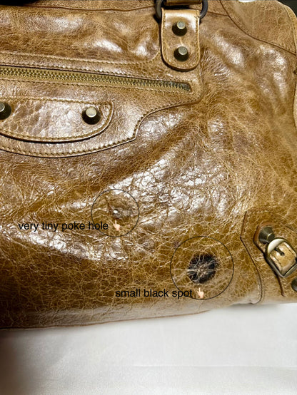 Authentic BALENCIAGA Motocross Classic City Glazed Brown Lambskin Leather Bag