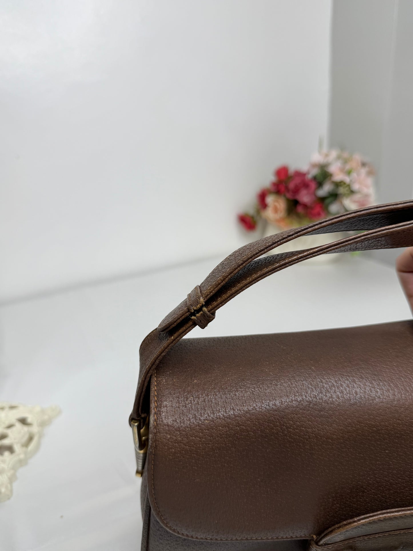 Authentic GUCCI 1955 Vintage Horsebit Shoulder & Crossbody Bag Brown Grained Leather | Mixed Gold & Silver Hardware