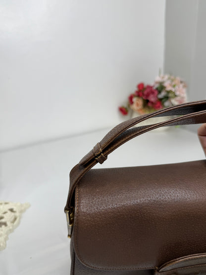 Authentic GUCCI 1955 Vintage Horsebit Shoulder & Crossbody Bag Brown Grained Leather | Mixed Gold & Silver Hardware