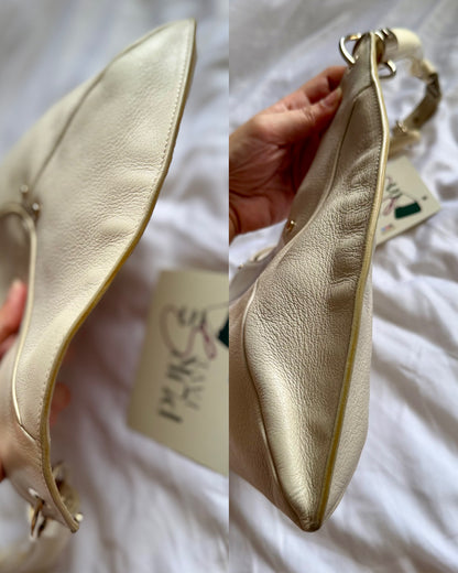 Authentic YVES SAINT LAURENT Mombasa Double Horn Cream Leather Shoulder Bag