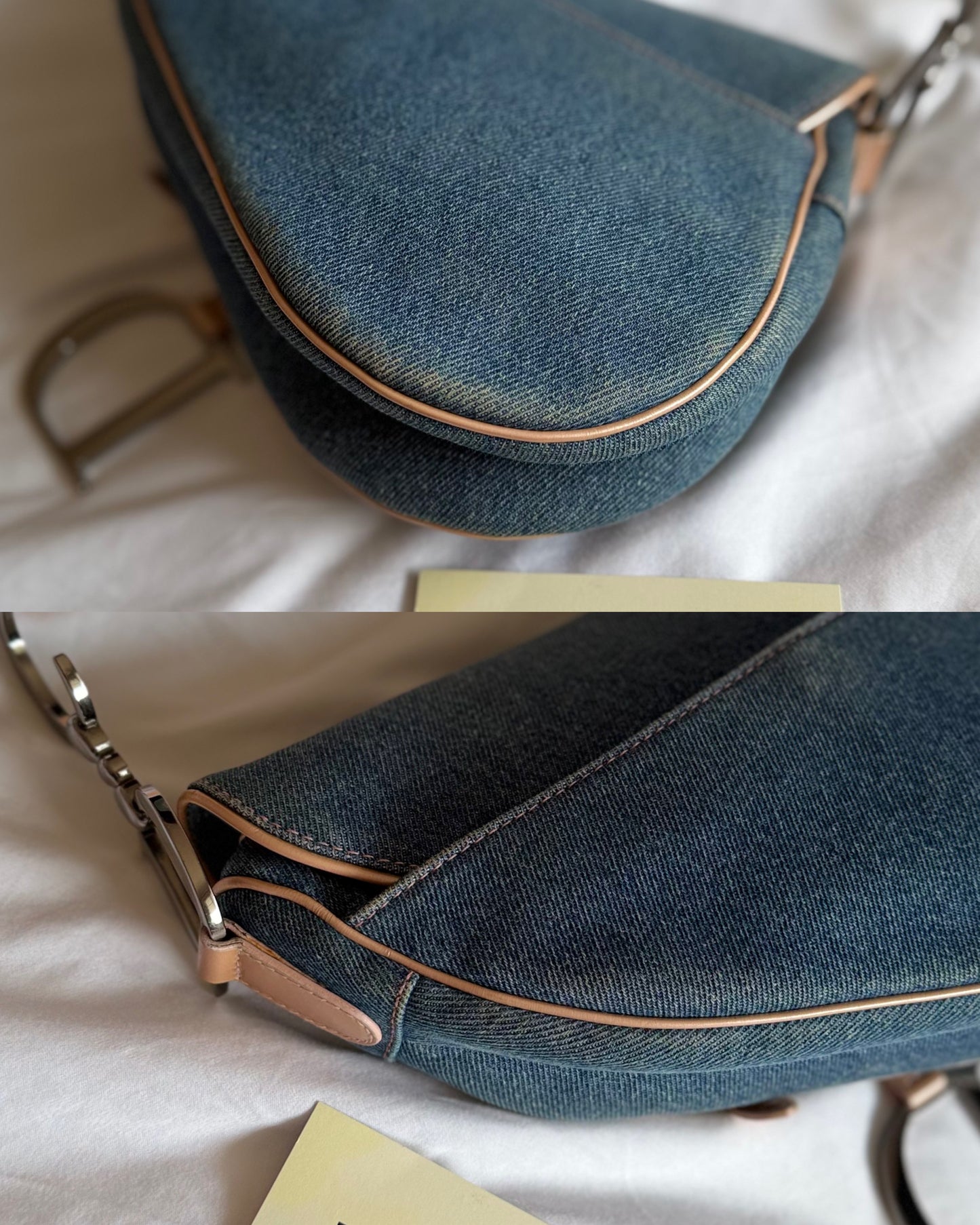 Authentic Vintage Christian Dior Light Blue Denim with Pocket Saddle Shoulder Bag