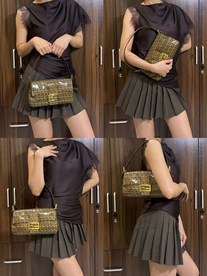 Fendi Zucchino Gold Vinyl Baguette