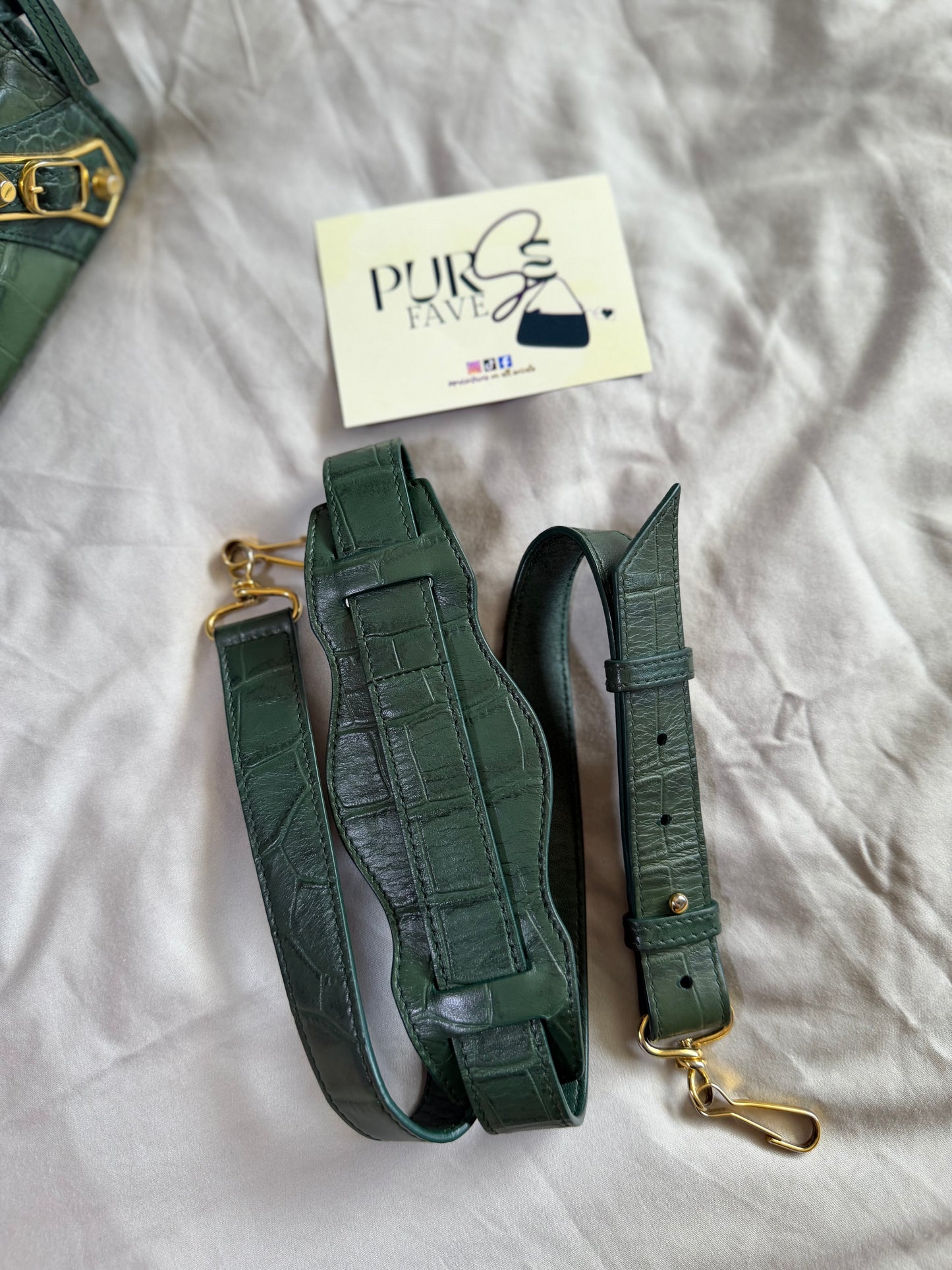 Authentic BALENCIAGA Green Croc-Embossed Leather Mini Classic Metallic Edge City Bag