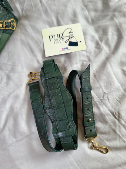 Authentic BALENCIAGA Green Croc-Embossed Leather Mini Classic Metallic Edge City Bag