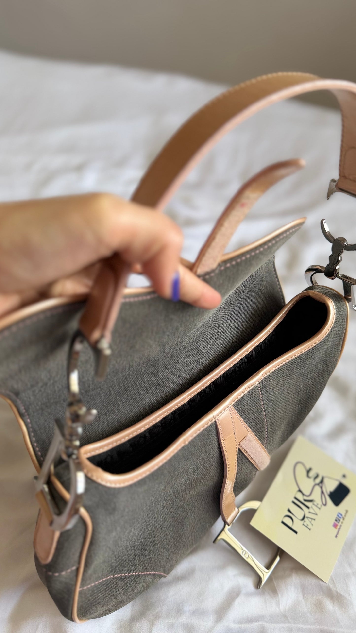 Authentic Vintage CHRISTIAN DIOR Dark Grey Denim with Pocket Saddle Shoulder Bag