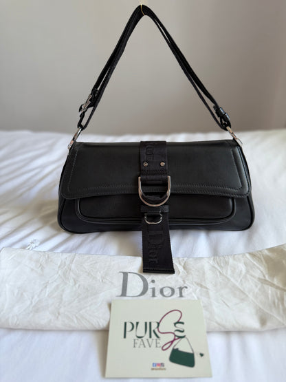 Authentische Christian Dior Hardcore Vintage Schultertasche aus schwarzem Leder