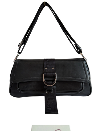 Authentische Christian Dior Hardcore Vintage Schultertasche aus schwarzem Leder