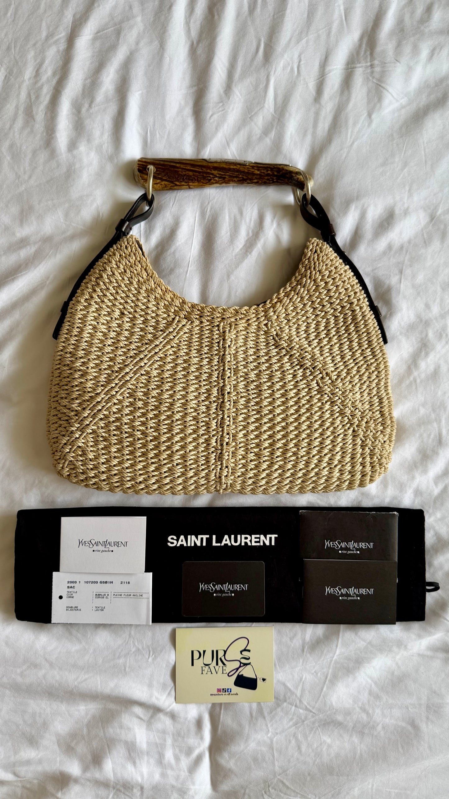 Authentic Vintage YVES SAINT LAURENT Mombasa Raffia by Tom Ford Horn Hobo Shoulder Bag