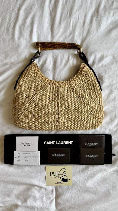 Authentic Vintage YVES SAINT LAURENT Mombasa Raffia by Tom Ford Horn Hobo Shoulder Bag