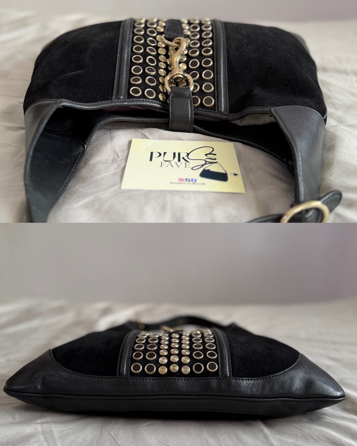 Authentic Vintage Gucci by Tom Ford Black Suede Studded Jackie Bouvier Medium Hobo Bag