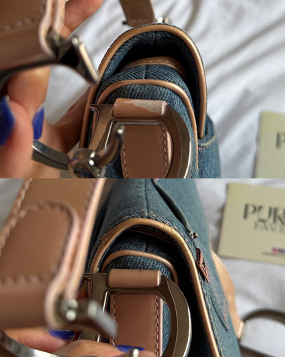 Authentic Vintage Christian Dior Light Blue Denim with Pocket Saddle Shoulder Bag