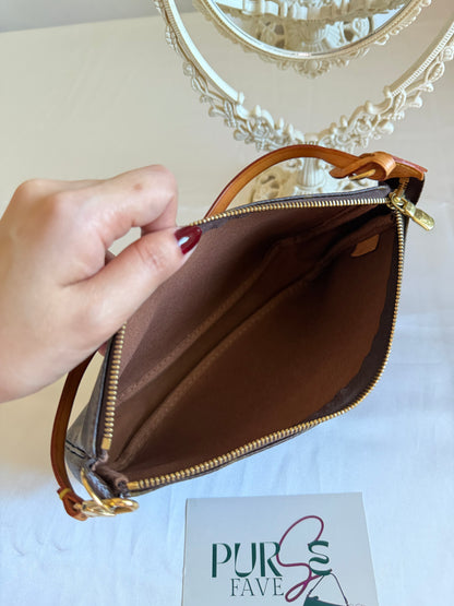 Authentic LOUIS VUITTON Pochette Accessoire Clutch Brown Monogram Canvas Leather Shoulder Bag